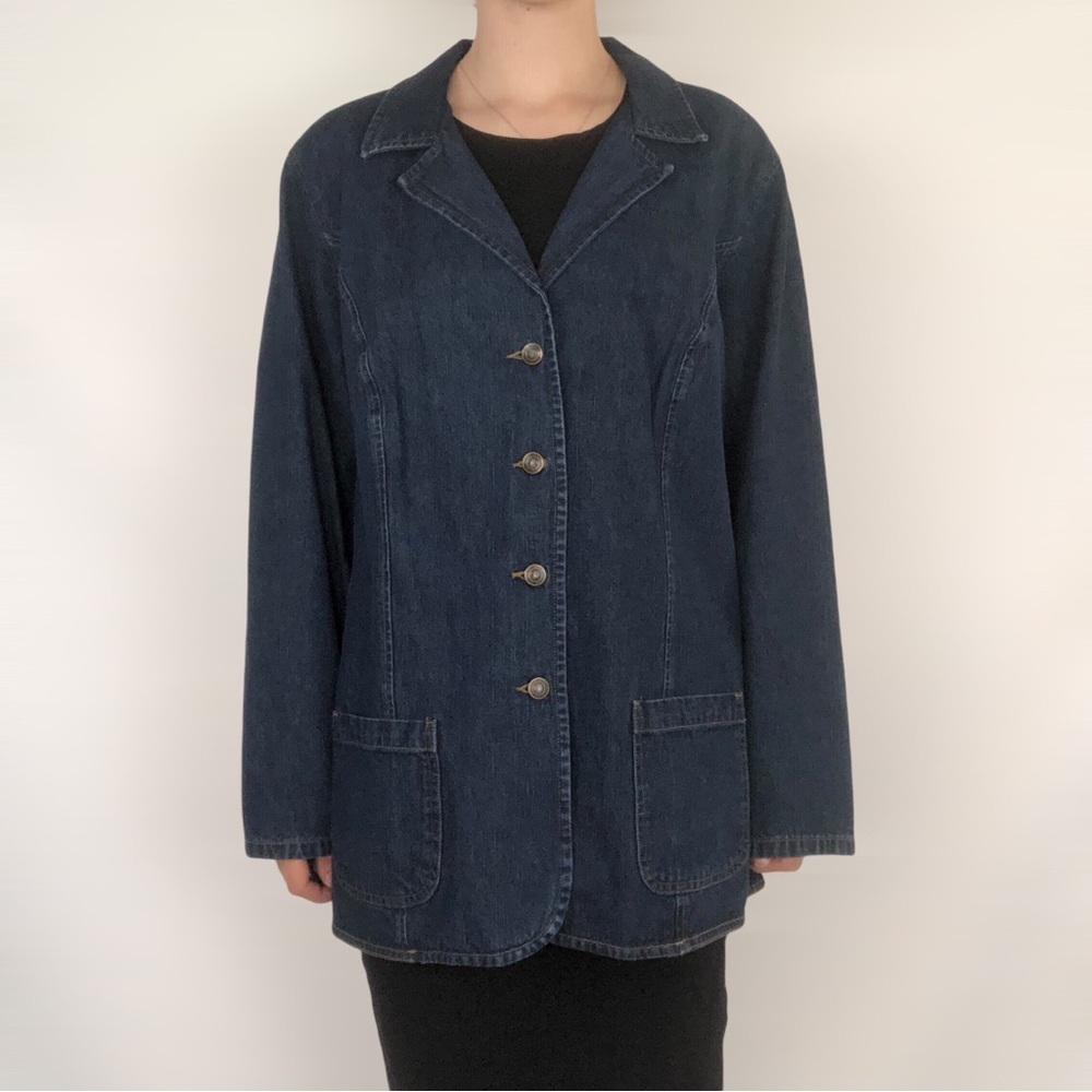 St.John’s Bay Denim Jean Blazer Dark Wash - Picture 4 of 8